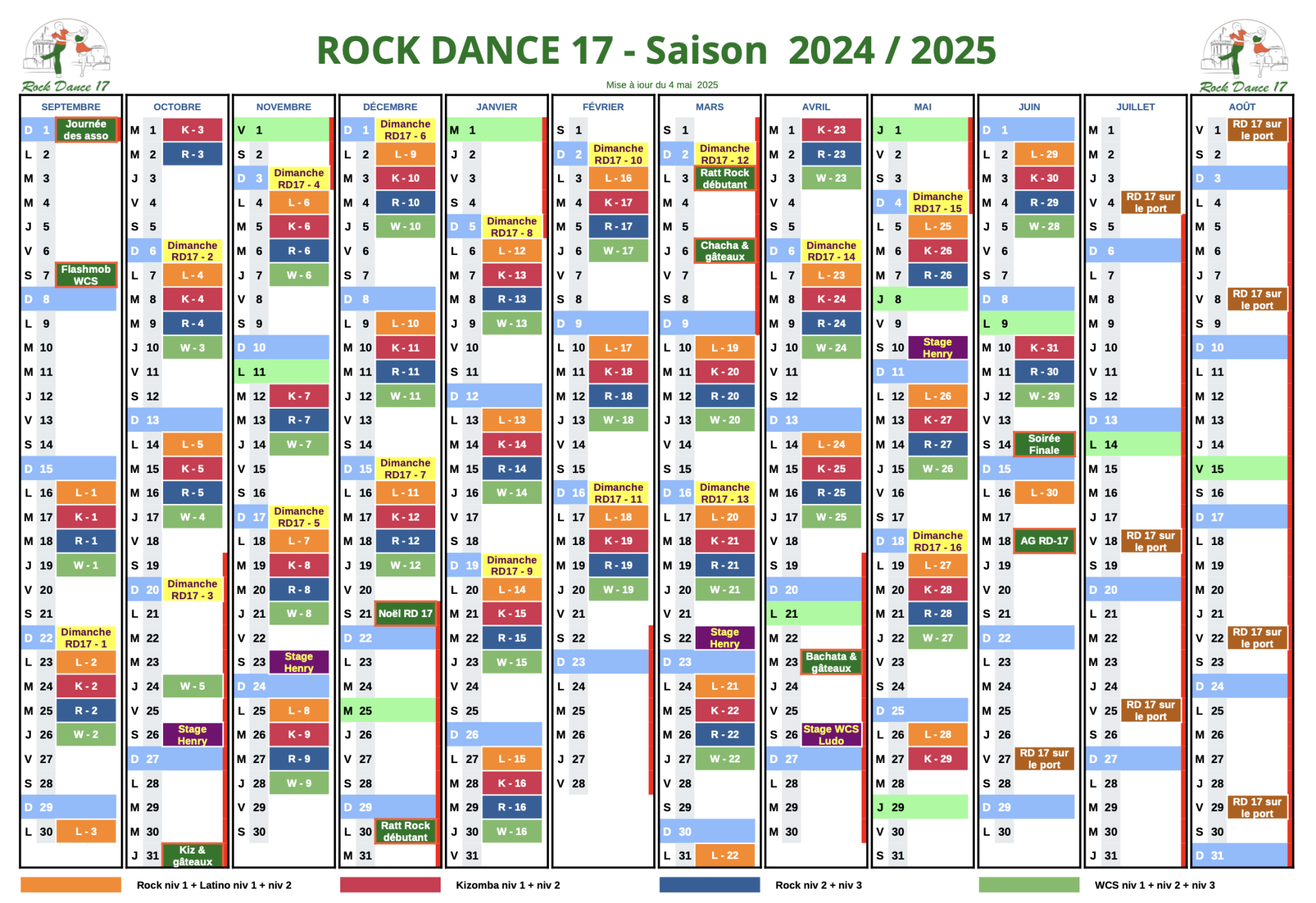 Calendrier rock dance 17 2425